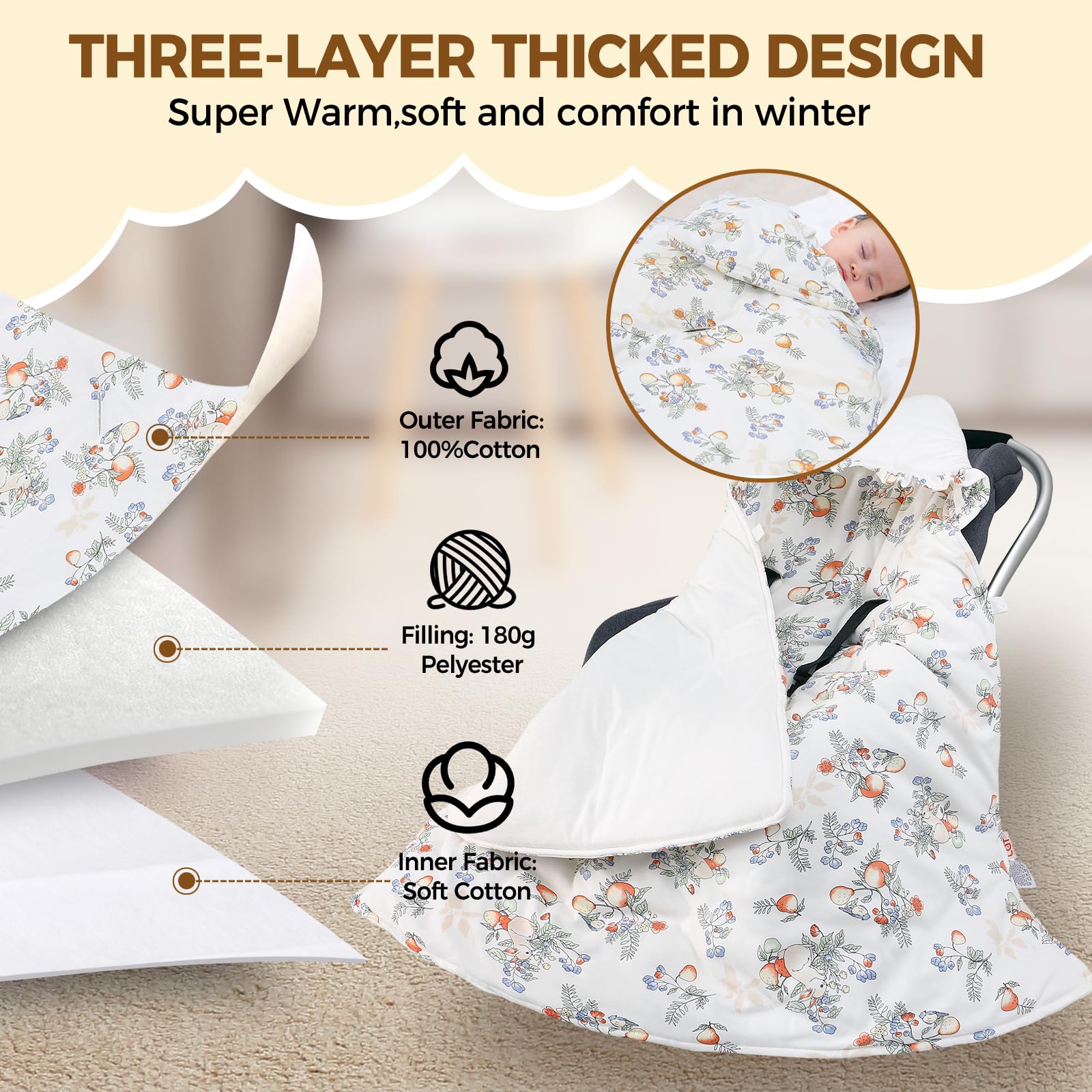 LAT Coperta Ovetto per Neonati, 90 * 90cm Universale Coperta per Passeggino con Capucio, Cotone Copertina Invernale per Ovetto Passeggino Seggiolino Auto Carrozzina (Coniglio) (Confezione da 2)