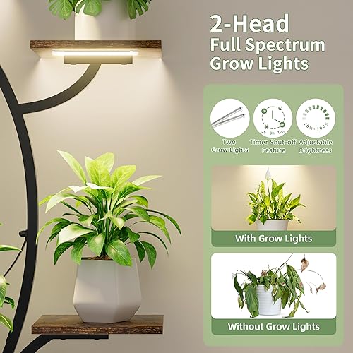 Miniatura 3 de Soporte para plantas de interior con luz de crecimiento, soporte de esquina para plantas de interior de 47" de 7 niveles, estante de metal para