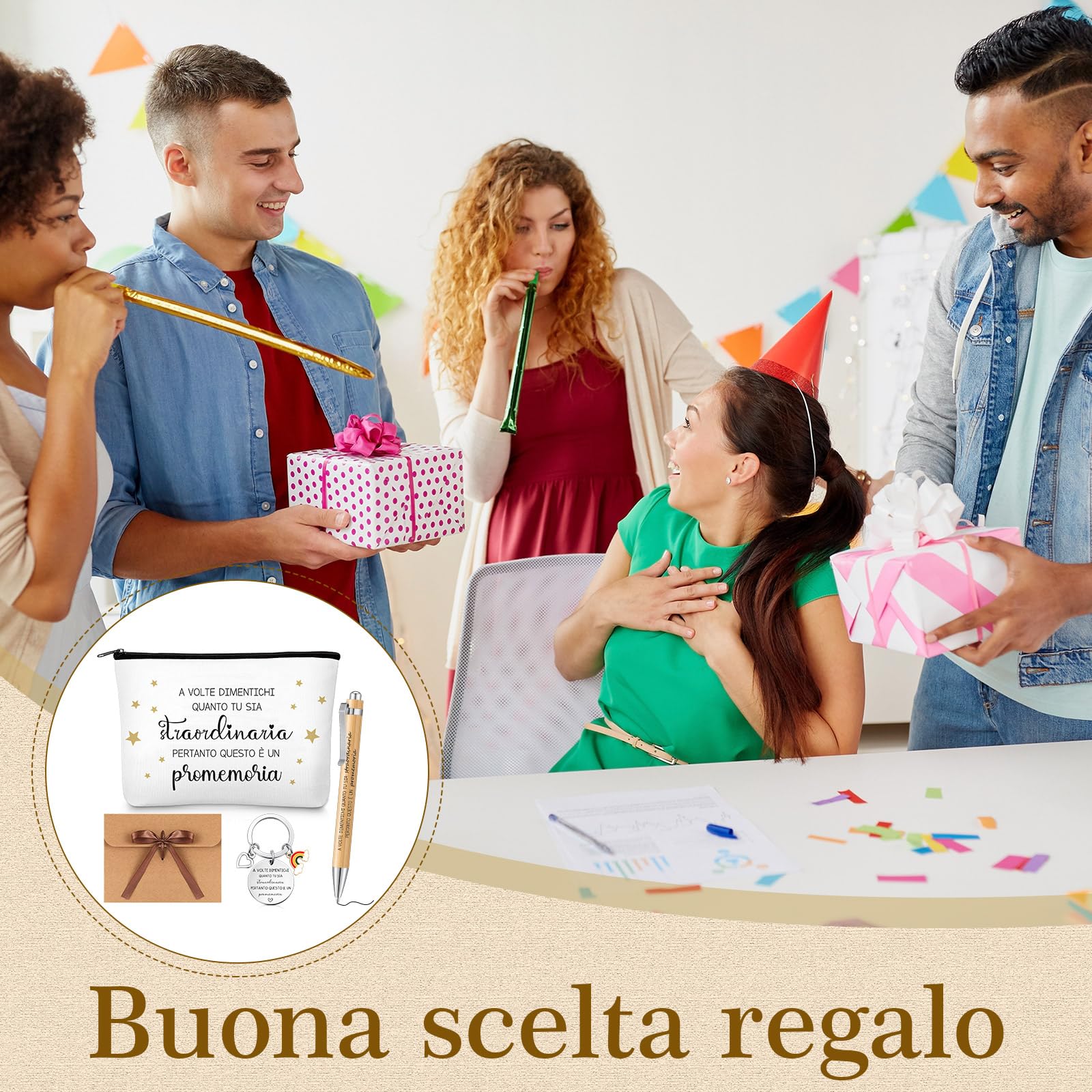 Set Regalo Motivazionale Portachiavi Regalo Ispiratore Citazione Ispiratrice Borsa per Trucco Penna a Sfera con Sacchetto Regalo per Collega e Amica Compleanno Natale Regalo(Bianco,Legno)