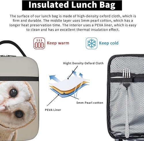 Miniatura 4 de Bolsa de almuerzo con diseño de búho de granero, lonchera aislada para comida, contenedor de alimentos para escuela, trabajo, picnic, viajes