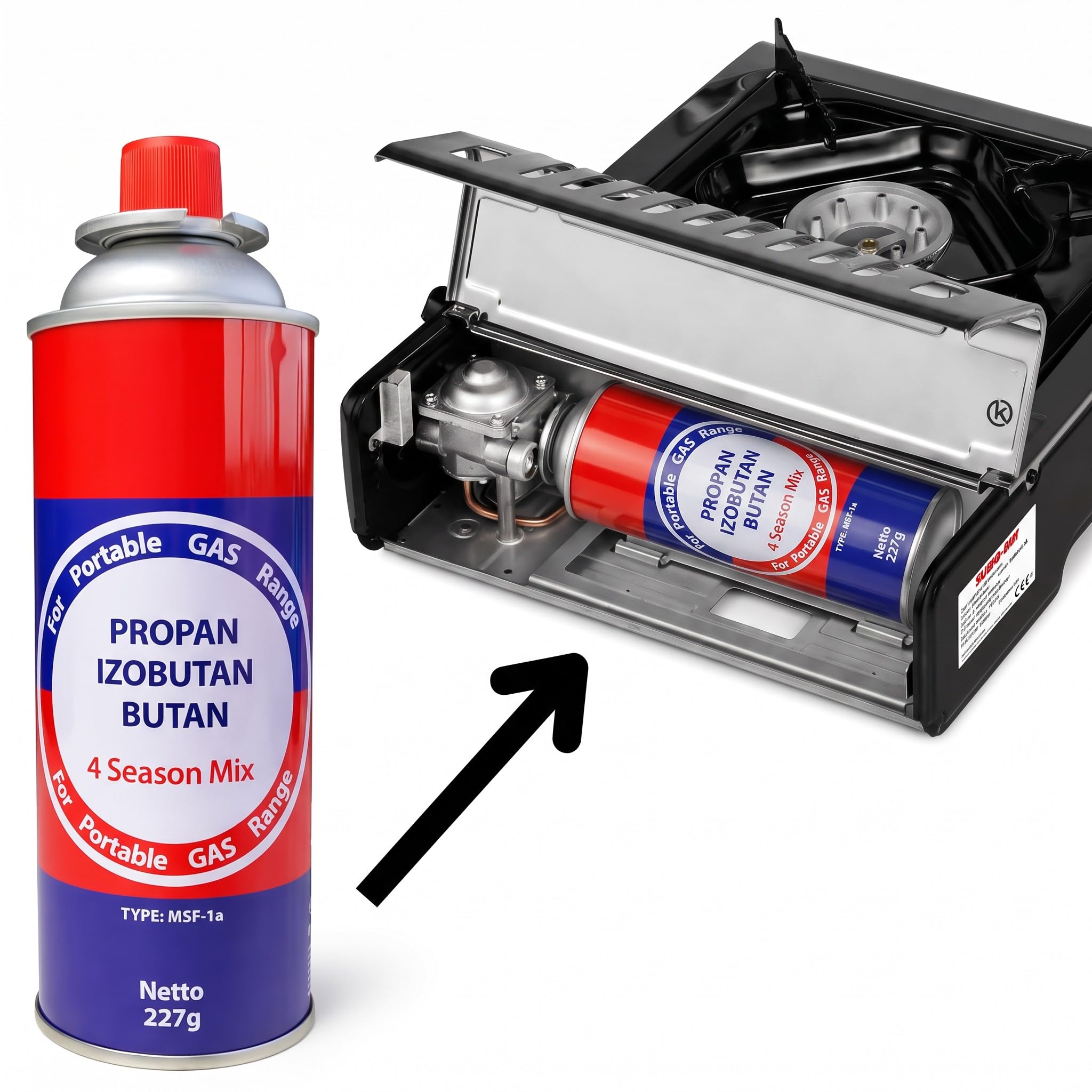 Hornillo Camping Gas Portatil, Adaptador de Bombona, Cocina Portátil, Infernillo, Fogareiro (Hornillo + 4 Botellas + Manguera + Adaptador de Bombona)
