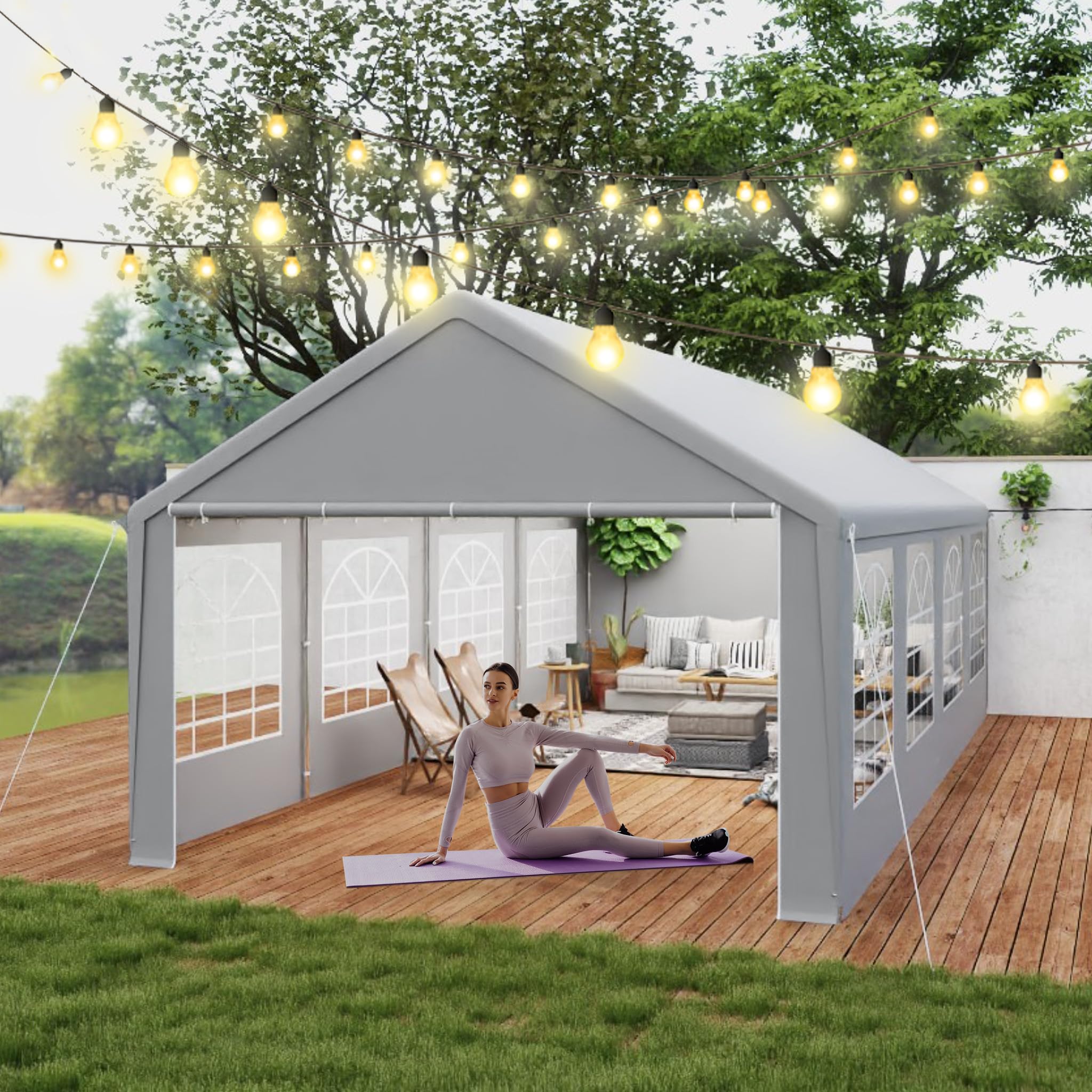 NAIZY Partyzelt 4x8 m Pavillon mit Wasserdicht Dach & Abnehmbaren Seitenwänden Gartenpavillon Stabil Winterfest Gartenzelt aus PE-Gewebe & Metall Rohr Familienzelt, Grau