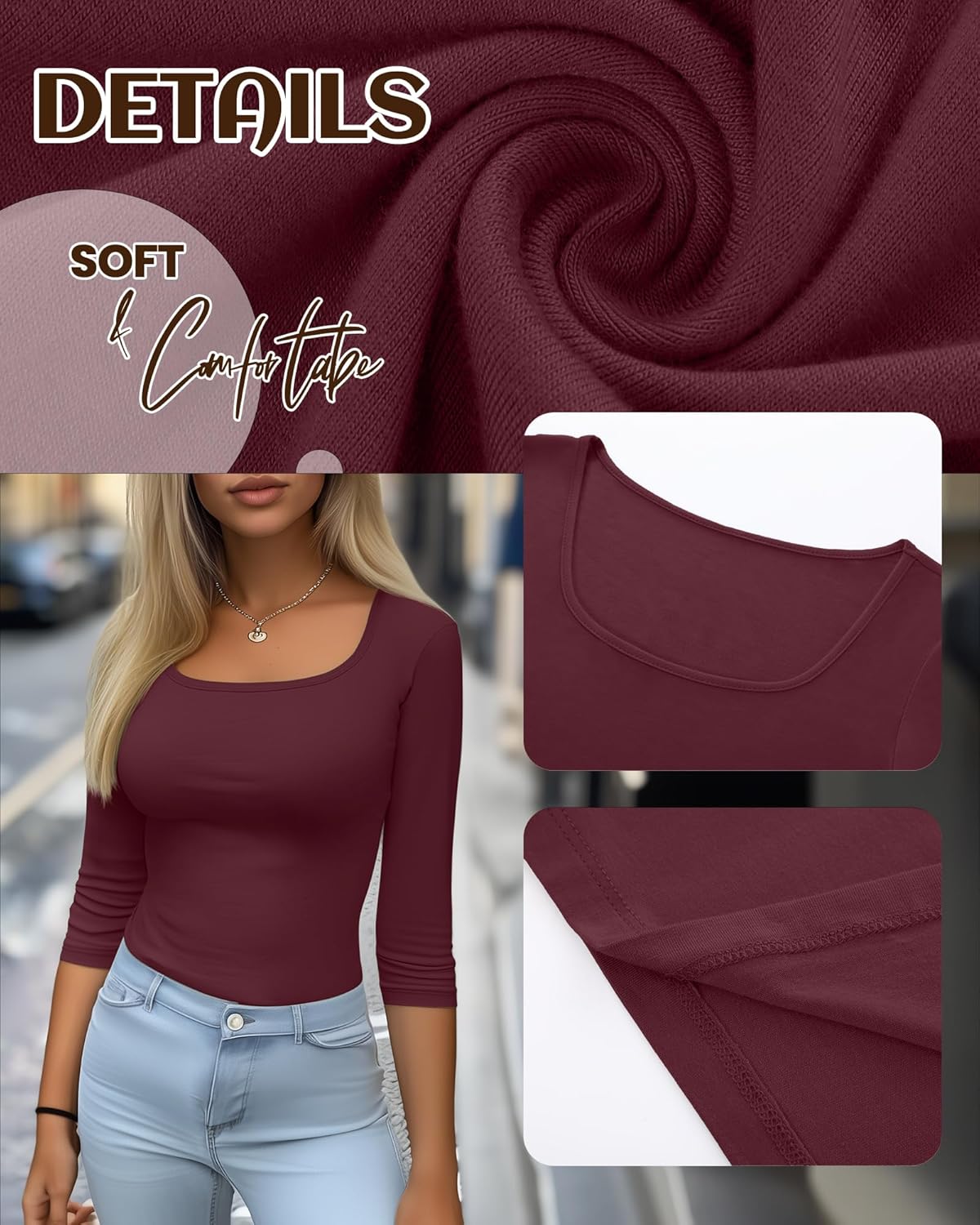 Riyiper 5 Pack Women's 3/4 Sleeve Shirts, Scoop Neck Tops Stretchy Slim Fit Basic T-Shirts Casual Athletic Tees - Image 7