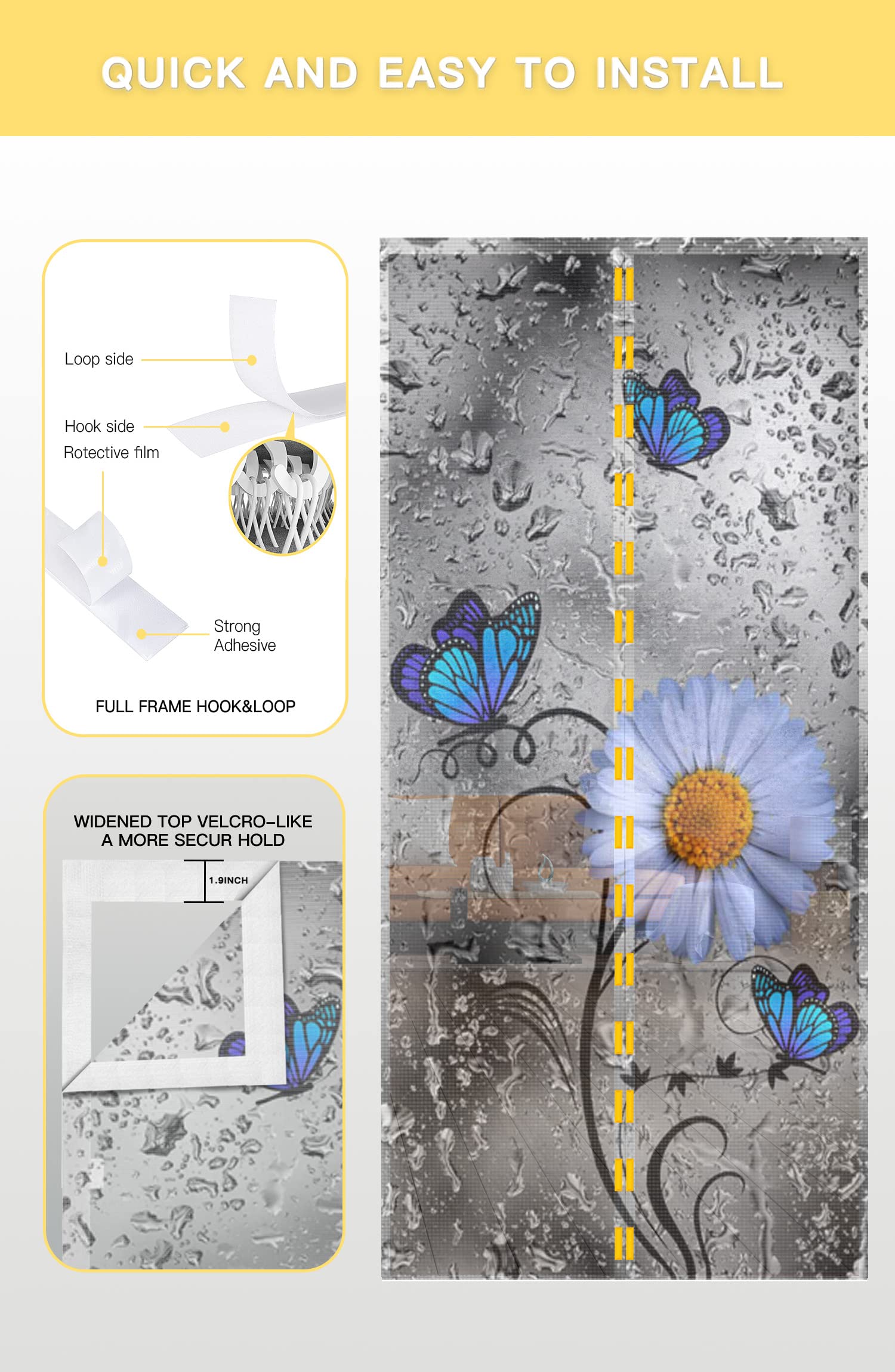 Hokiten Fliegengittertür Mit Magneten – 96,5 X 210,8 Cm, Frühlingsblumen-Design, Freihändig