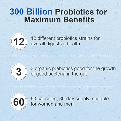 Miniatura 4 de Probiótico 300 mil millones de UFC  12 cepas de probióticos con prebióticos orgánicos para la salud digestiva y intestinal, inmune, hinchazón