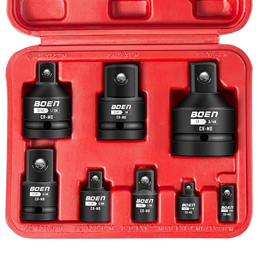 8 Pcs Impact Socket Adapter and Reducer Set, 1/4" 3/8" 1/2" 3/4" Drive Socket Adapter Set with Durable Case for Impact Driver Conversions