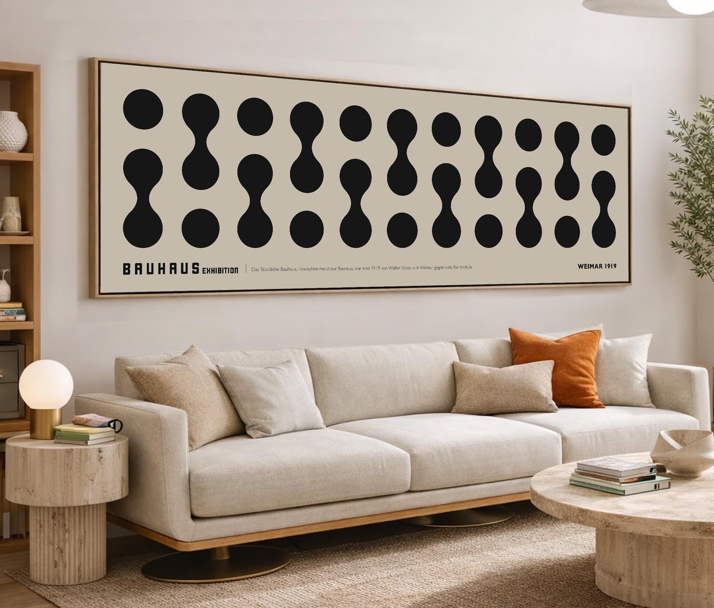 CAOXTART Minimalist Black Pattern Mid Century Panoramic Wall Art, Geometric Painting, Horizontal Exhibition Poster - Narrow Art(20x60cm/Frameless)