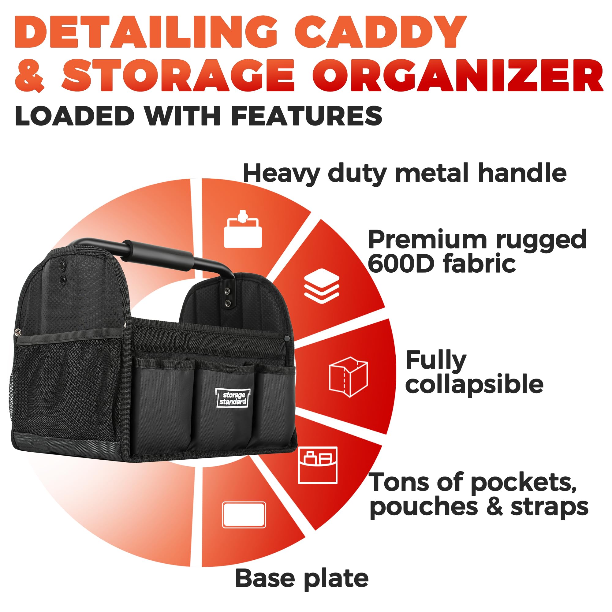 Detailing Caddy Organizer with Handle - Storage Cars Cleaning Caddy for Supplies Tools Home Improvement - Heavy Duty — view 2