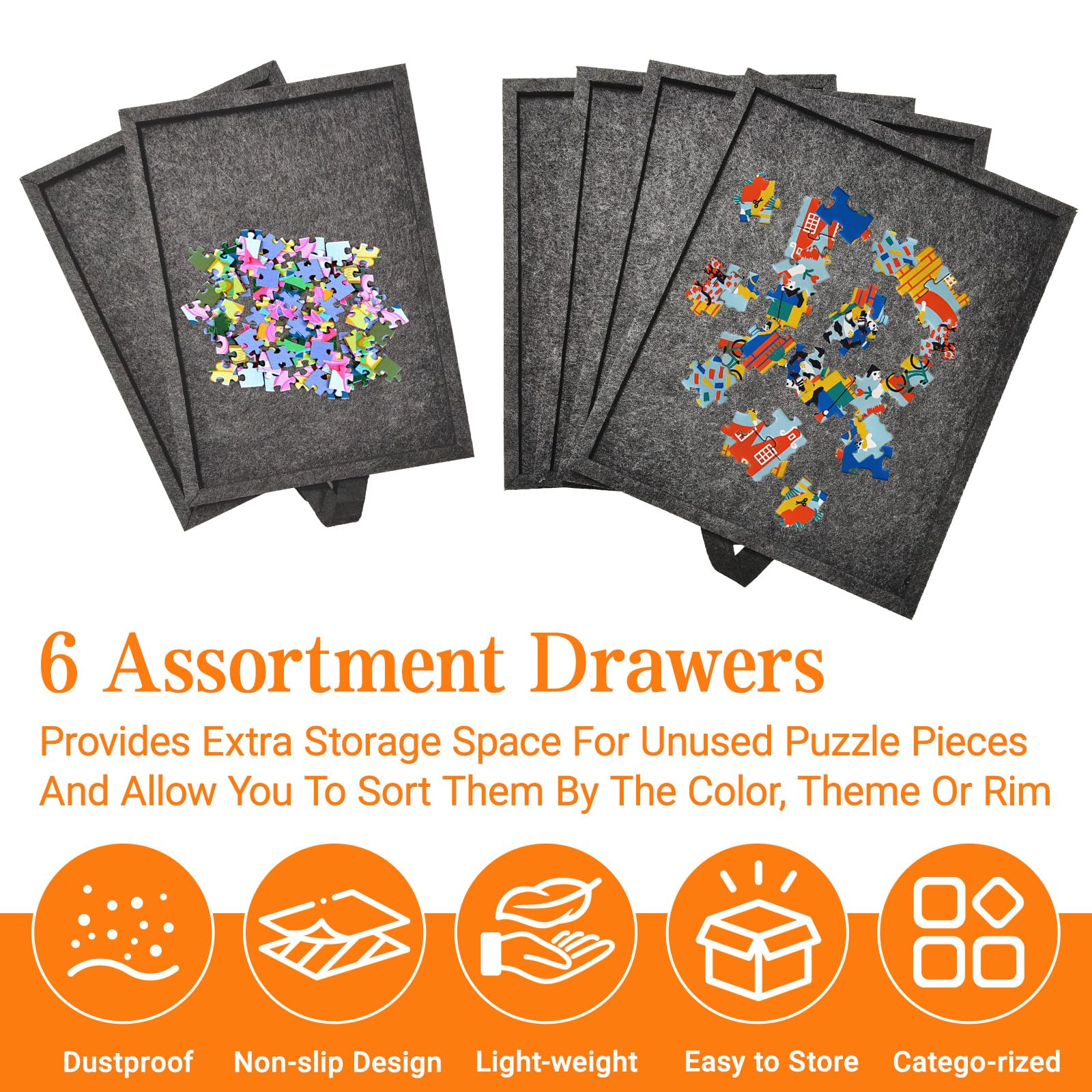Składana deska do puzzli, 1500 elementów, przenośna deska do puzzli z 6 szufladami, pokrywa 2 w 1 i stojak na puzzle, puzzle puzzle, stół do puzzli, akcesoria do 1500 elementów (czarna)