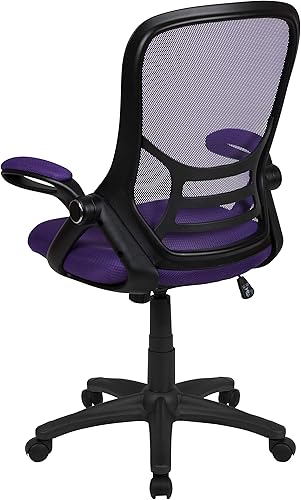 Miniatura 5 de Flash Furniture Silla de oficina giratoria ergonómica de malla morada con respaldo alto con marco negro y brazos abatibles, 26.5 pulgadas de