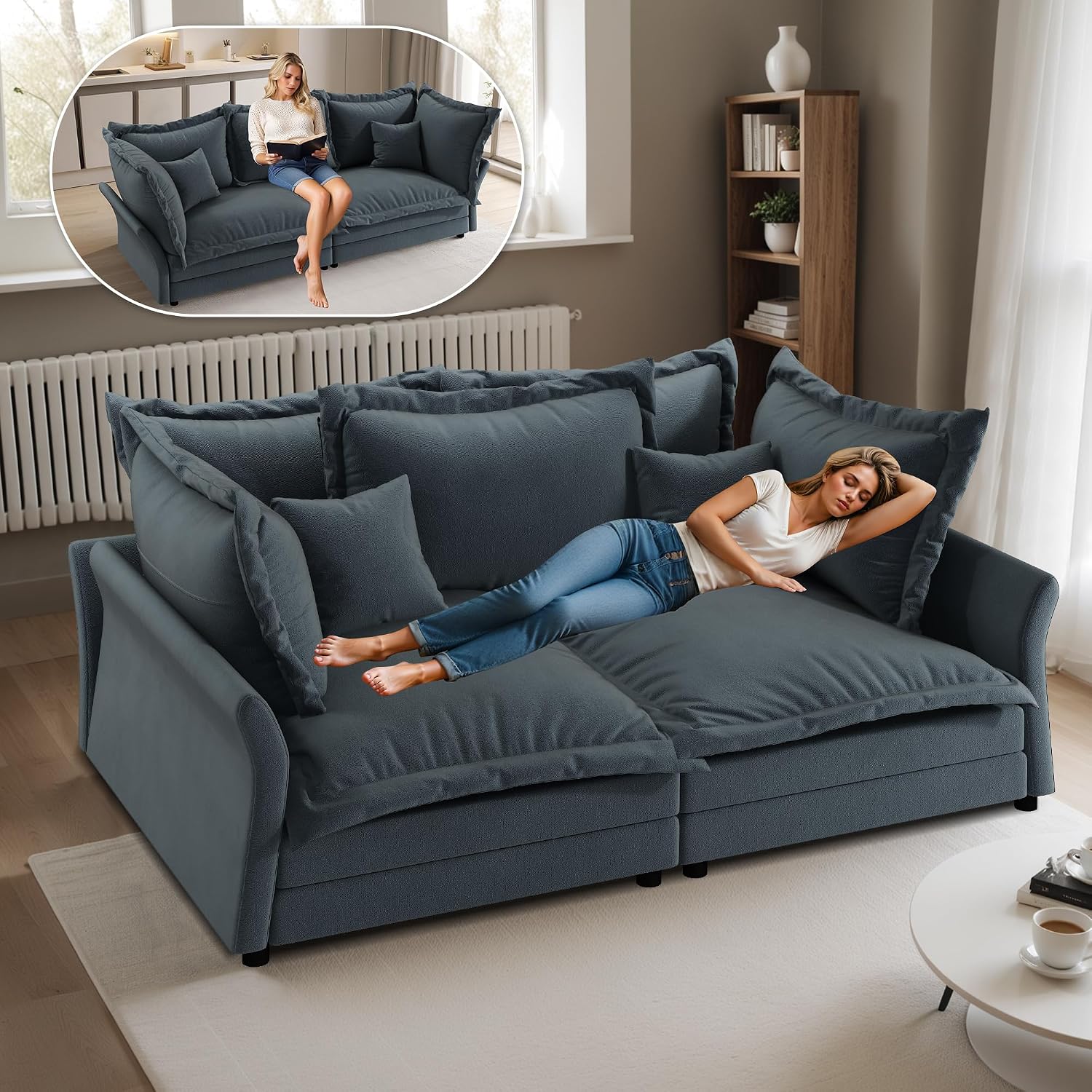 Amazon.com: Convertible Loveseat Sofa Bed Oversized Cloud Moudular ...