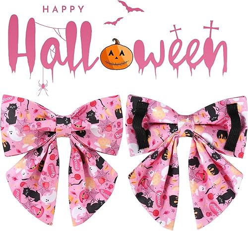 Miniatura 3 de Collar de perro de Halloween con pajarita y flor, pajarita de algodón y collar de perro de flores para niños o niñas, lindo collar rosa cómodo para