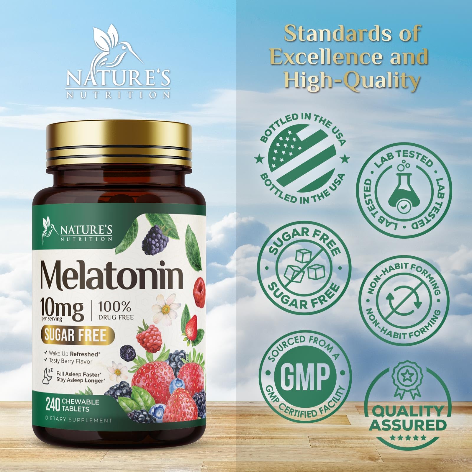 Melatonin 10mg Per Serving - Extra Strength Melatonin Supplements for Restful Sleep Support - Sugar-Free Melatonin Sleep Tabs - Sleeping Support for Adults - Bottled in USA - 240 Fast Dissolve Tablets — Amazon image 4