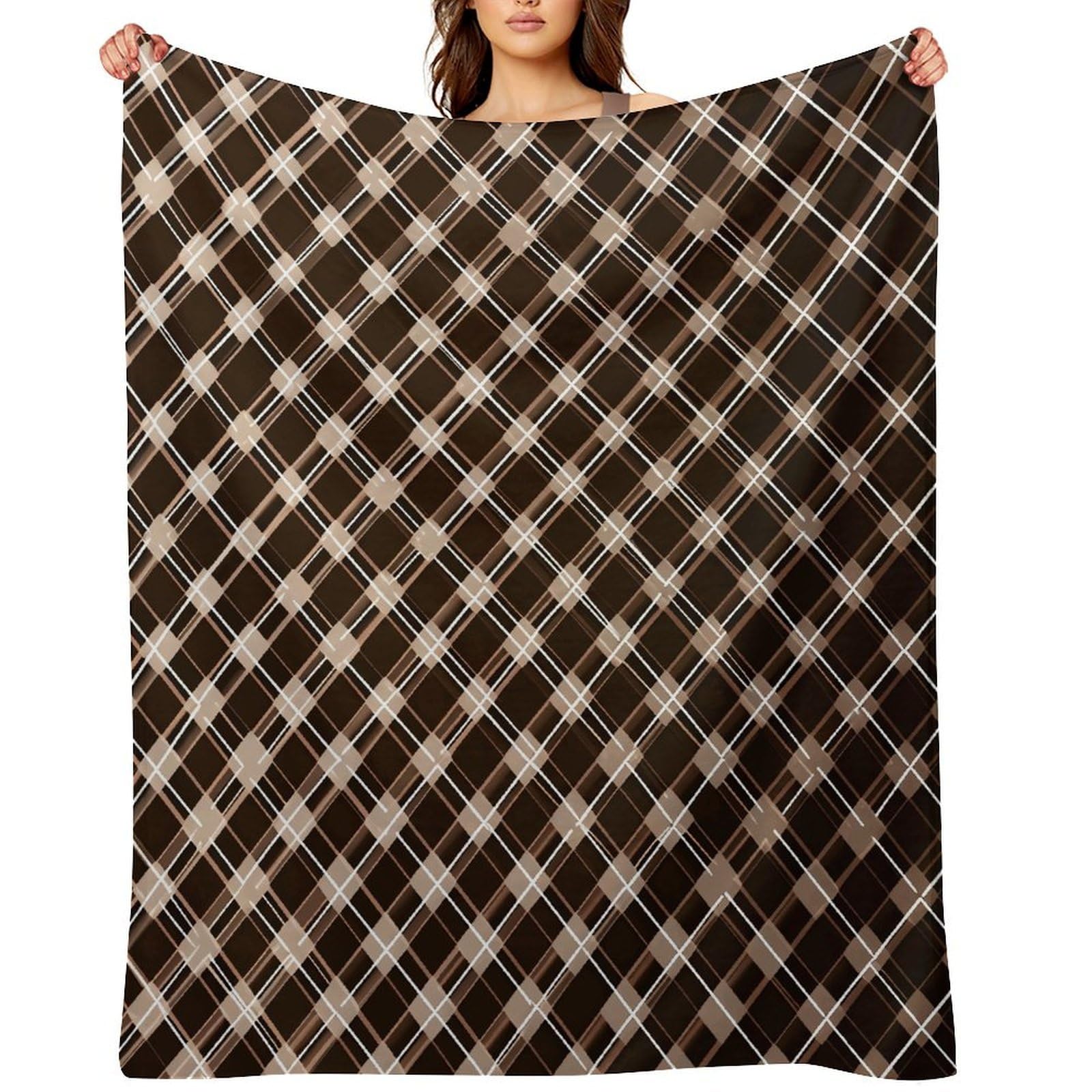Flannel Fleece Throw Blanket - 60"x80" Super Soft Plush,Lightweight Wrinkle Resistant Cozy Brown and White Blanket for Couch Sofa Bed Travel Camping and Gift