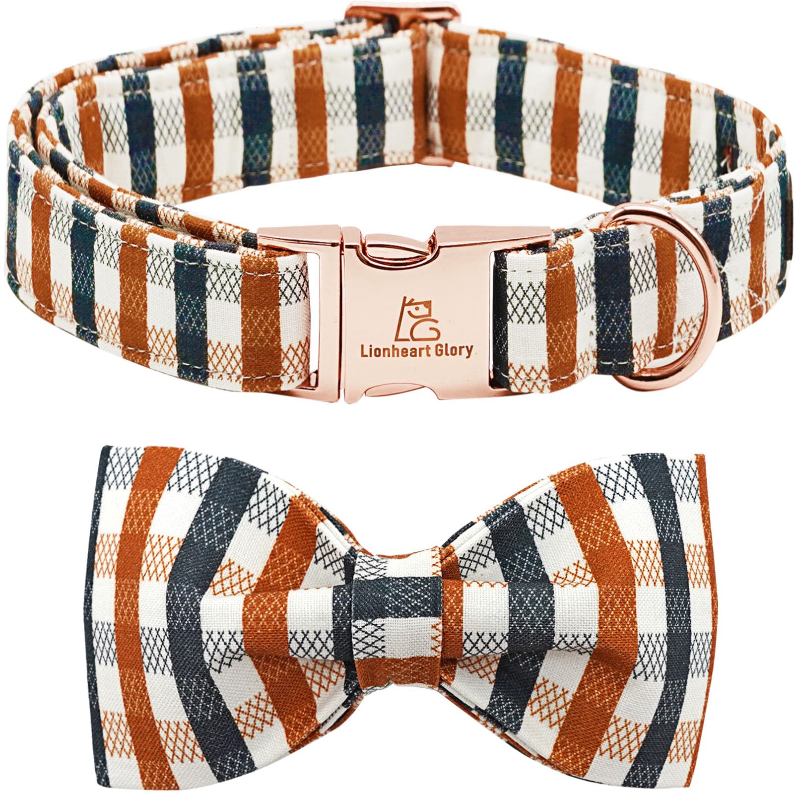 Lionheart Glory Plaid Dog Collar with Bowtie - Heavy Duty, Adjustable, Fall Collar for X-Small Puppy