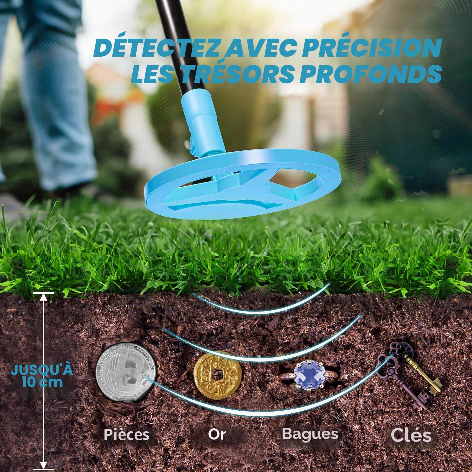 Détecteur de métaux pour Enfants Smofrees Rechargeable USB, réglable 60-86 cm, écran LCD, Bleu