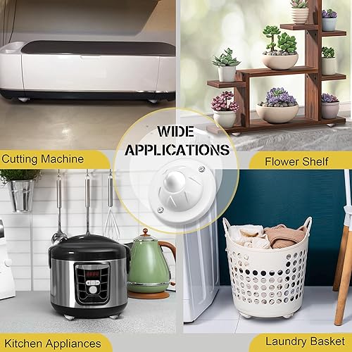 Miniatura 5 de PlusRoc Paquete de 8 ruedas autoadhesivas para electrodomésticos, capacidad de carga de 14 libras por rueda, mini ruedas giratorias deslizantes para