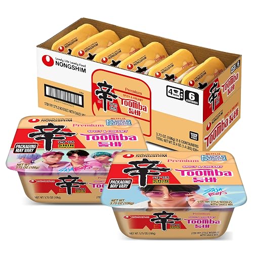 Nongshim Shin Ramyun Toomba Noodles Square Bowl, Creamy Korean Mac and Cheese Style Noodles, Gentle Kick of Spice, Korean Stir Fry Style Instant Noodles, Microwaveable, 3.73 oz (Pack of 6) - 3.73 Count (Pack of 6)