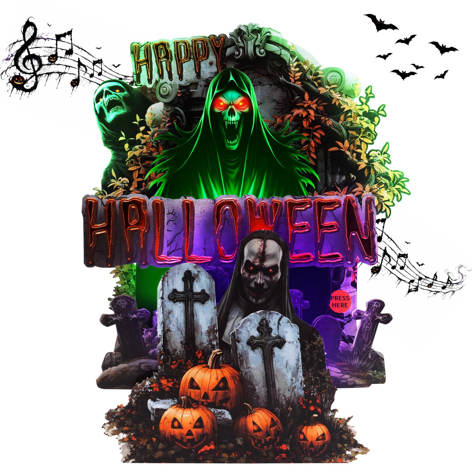 Musical Halloween Card w Lights, Funny 3D Halloween Card for Boys, Girls