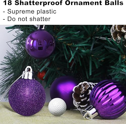 Vista 950 de 18 esferas medianas decorativas navideñas para árbol de Navidad, inastillables, para colgar, color púrpura, 2.5 pulgadas, paquete de 18