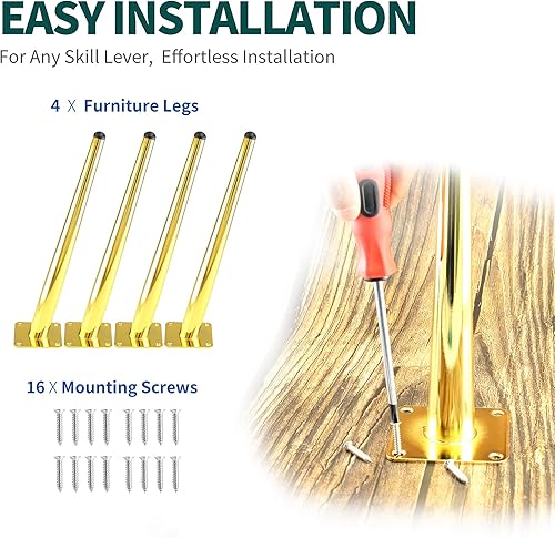 Miniatura 9 de Seimneire 4 patas de muebles de 16 pulgadas, patas de metal cónicas oblicuas, color negro mate, patas de muebles de estilo de mediados de siglo para