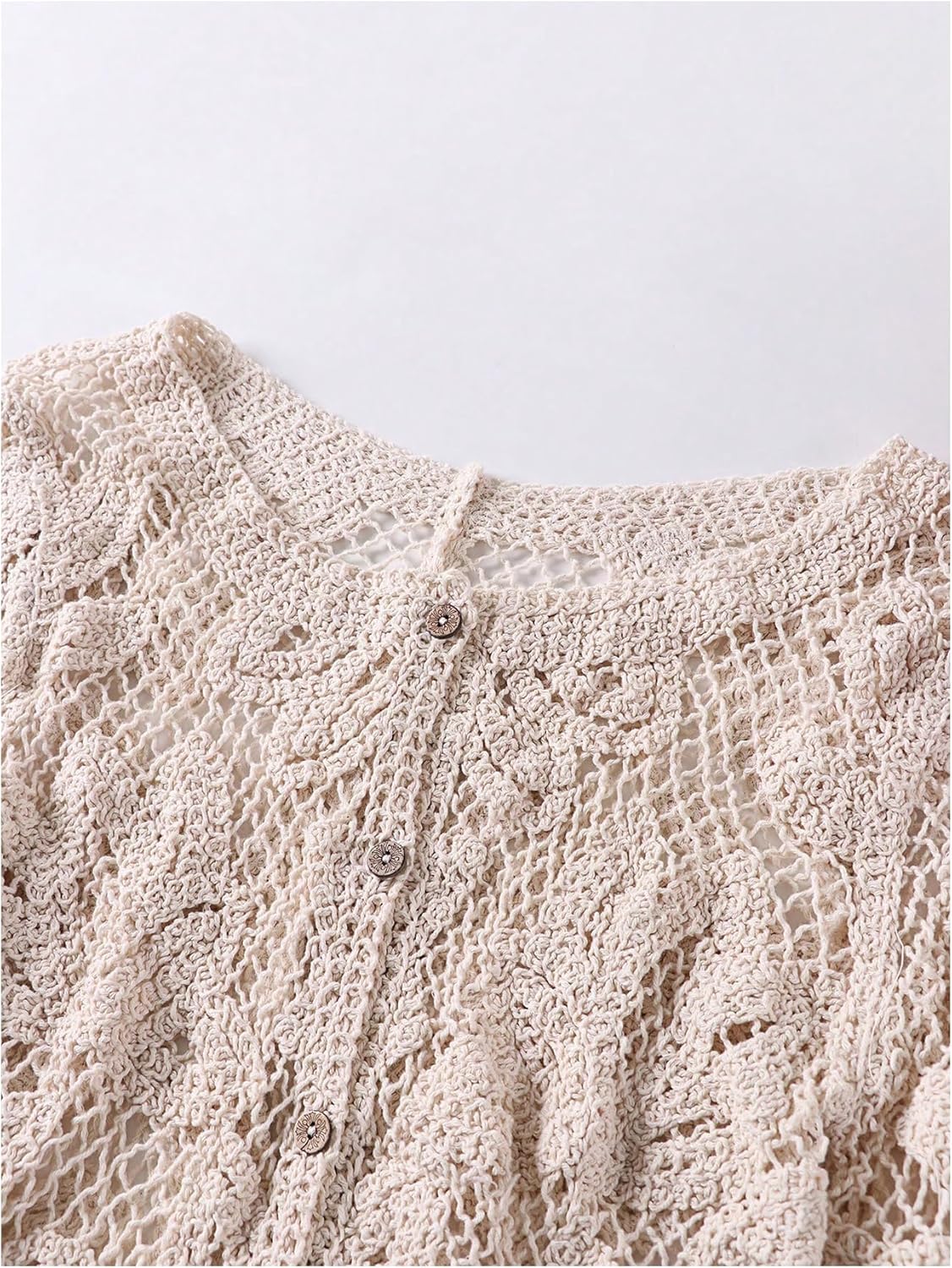 GORGLITTER Women's Hollow Out Crochet Cardigans Button Up Lightweight Long Sleeve Scoop Neck Fall Trendy Knitwear - Image 4