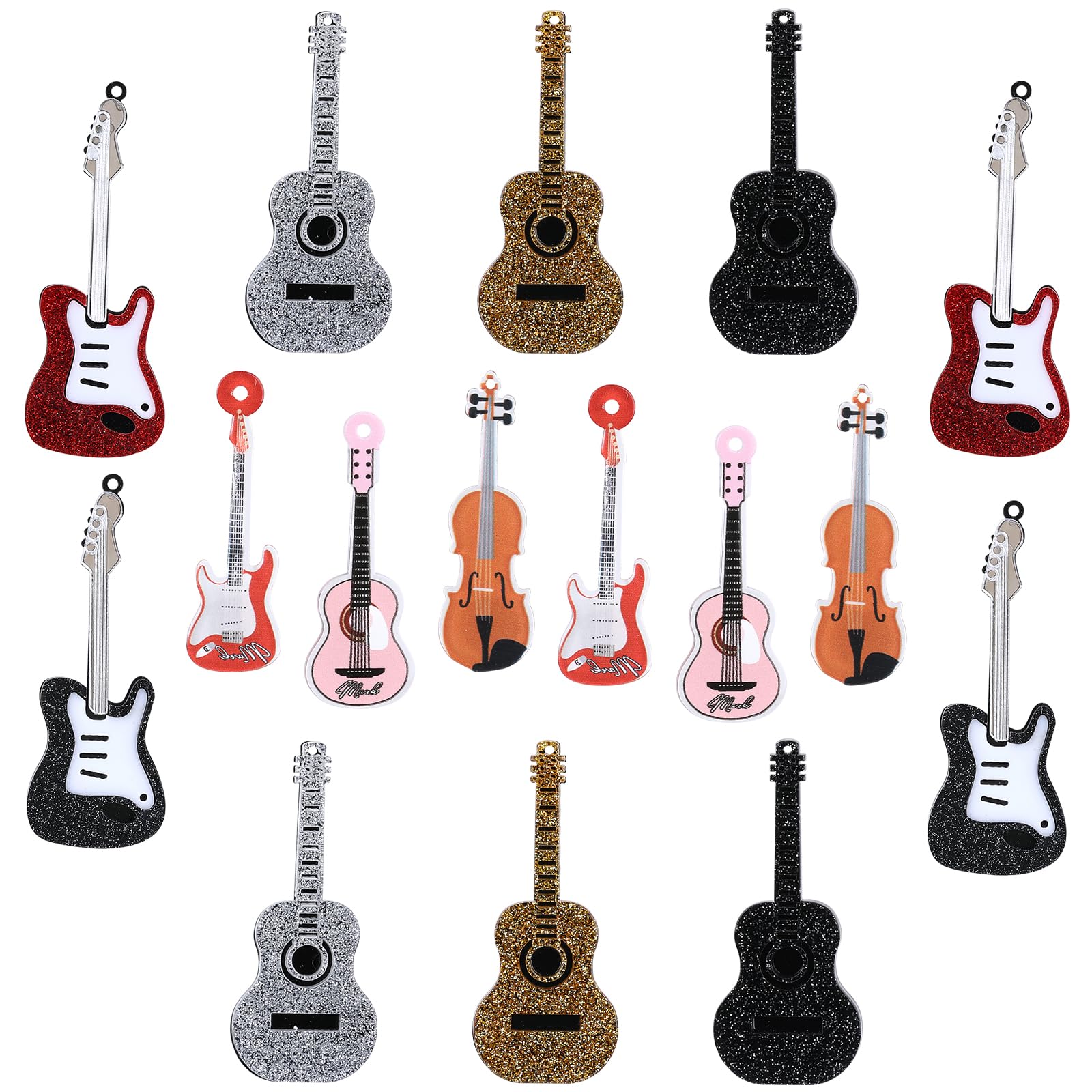 COGCHARGER 16 Pcs 8 Colors Acrylic Gita Music Charms Musical Accessory Charms Guitar-Shaped Pendants DIY Jewelry Making Accessory For Necklace Bracelet Beading Supplier