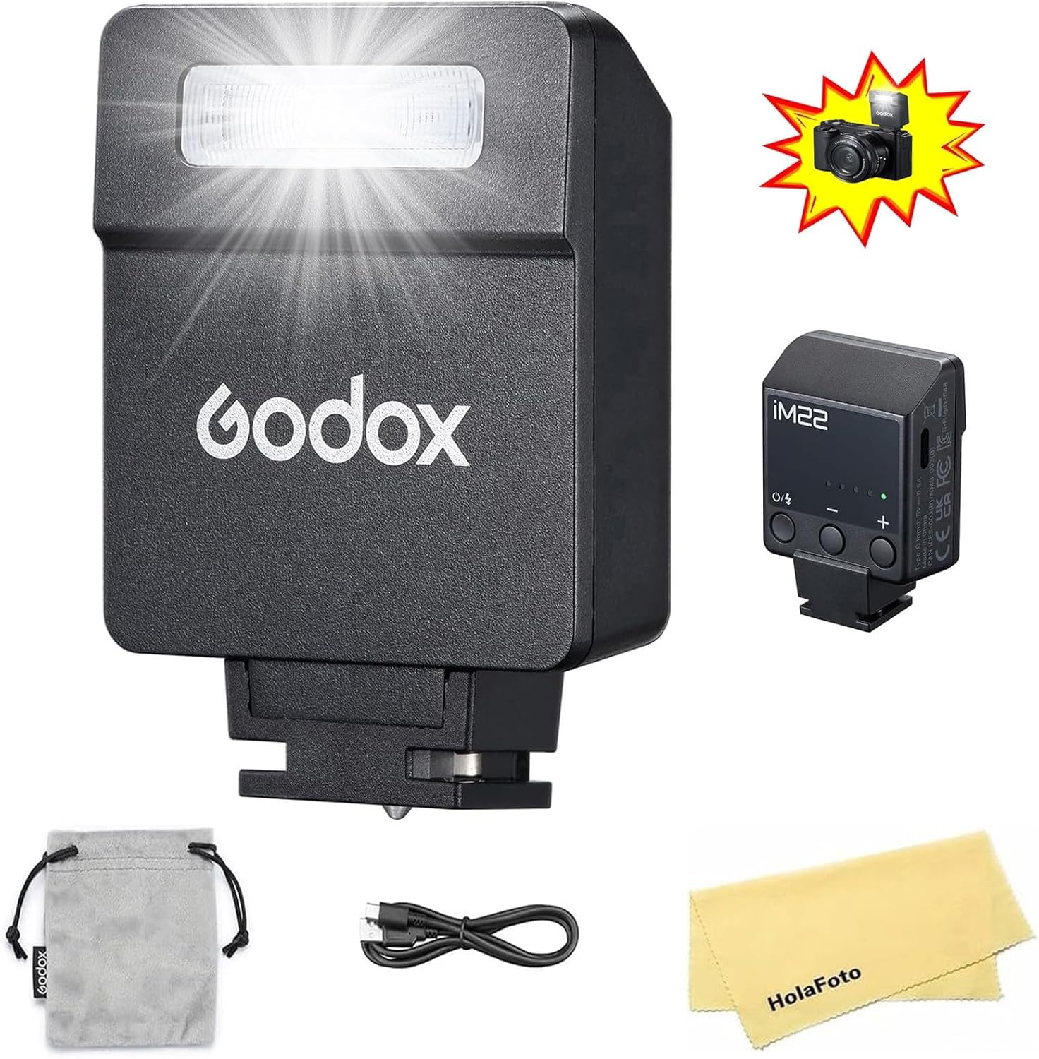 Godox Flash Godox iM22 Camera Flash w/470mAh Battery for Canon Sony Nikon Fuji Panasonic Olympus Pentax and Other DSLR Camera,Digital Camera w/Standard Hot Shoe,3s Recycle Time,440 Full-Power Flashes