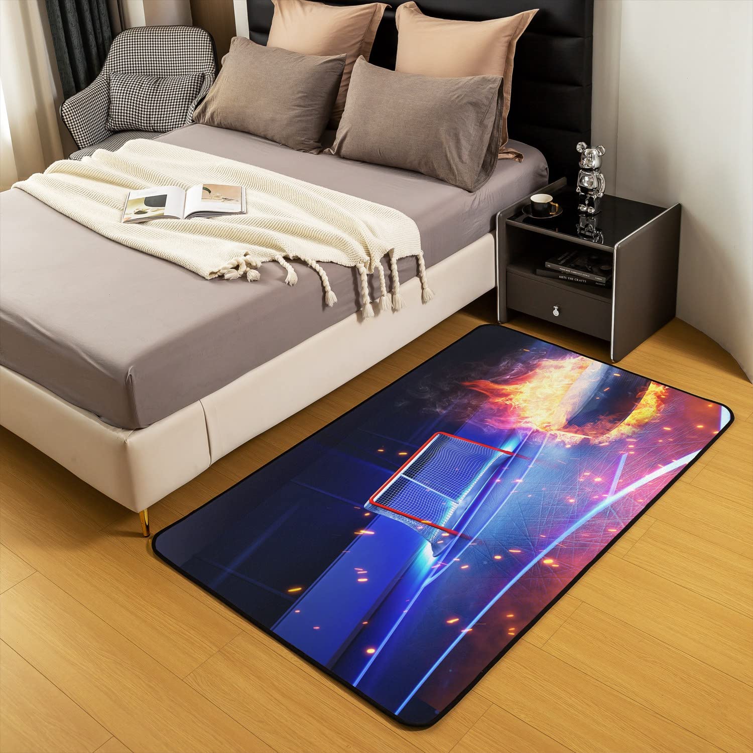 Eishockey-Teppich Für Wohn- & Kinderzimmer – Flanell-Oberfläche, Rutschfeste Unterseite, 100x150 Cm