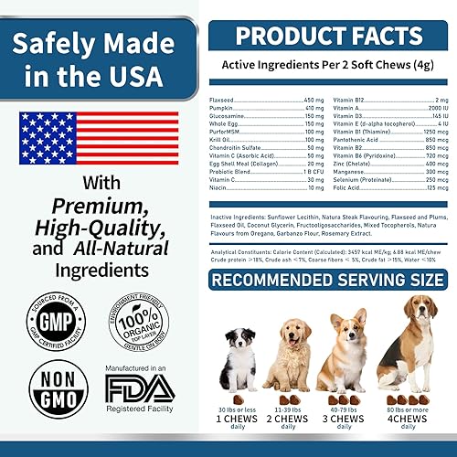 Miniatura 8 de Multivitamínico para perros, glucosamina condroitina para perros, aceite de krill, probióticos, vitaminas y suplementos para perros para corazón,