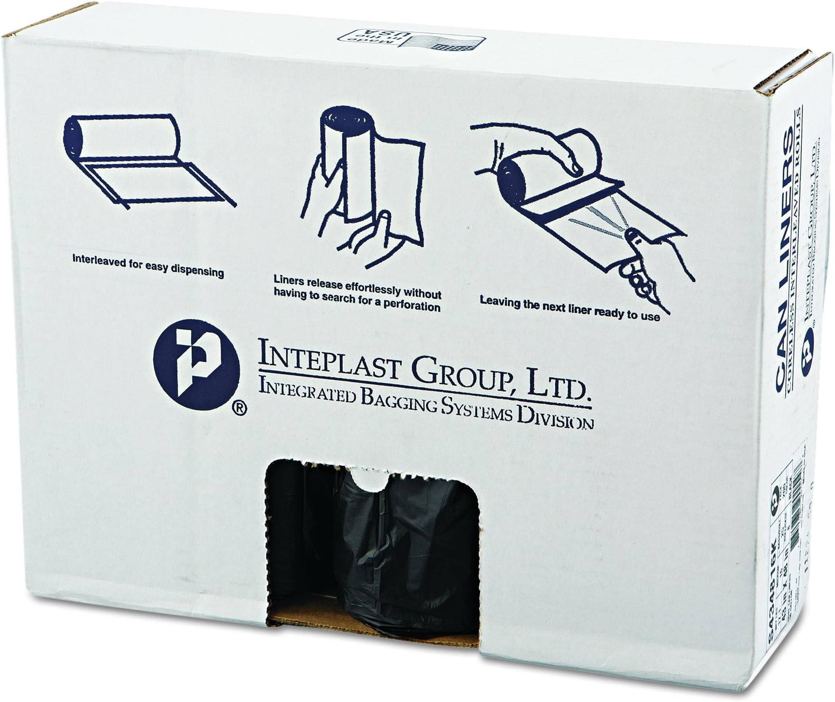 InteplastGroup S434816K 48" Length x 43" Width x 16 Mic Thickness, Black Color, HDPE Commercial Coreless Institutional Trash Can Liner (Case of 8 Roll, 25 Bags per Roll)