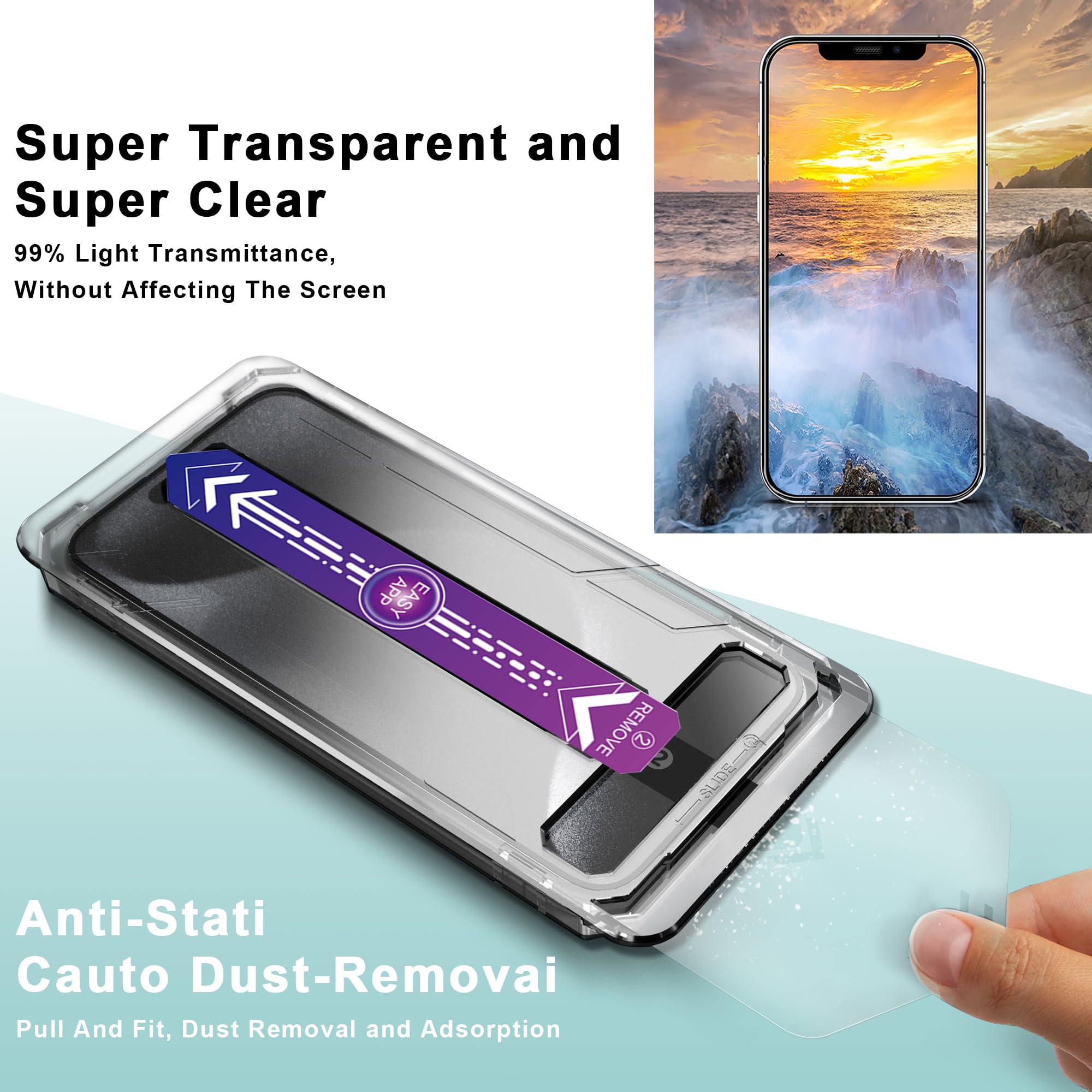 2 sztuki folii ochronnej na wyświetlacz ze szkła hartowanego do iPhone 12 i iPhone 12 Pro 6,1 cala, automatyczne usuwanie kurzu, bez pęcherzyków powietrza, wysoka rozdzielczość, łatwa