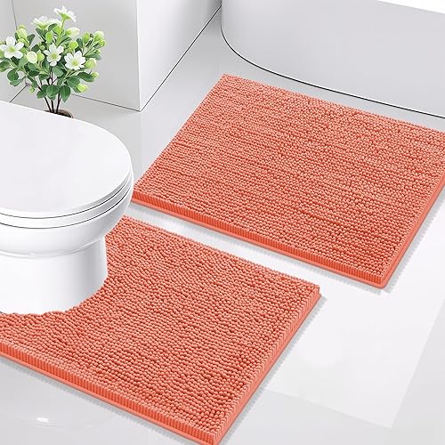 Miniatura 20 de Smiry - Juego de alfombras de baño de 2 piezas, suaves, absorbentes, de felpilla, lavables a máquina, antideslizantes, para bañera, ducha y piso Gris