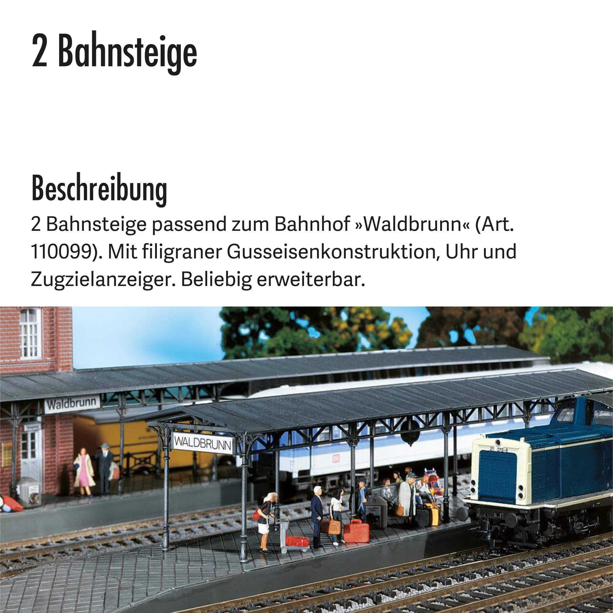 FALLER 2 Bahnsteige Waldbrunn Modellbausatz mit 34 Einzelteilen 358 x 55 x 62 mm I Modelleisenbahn Zubehör H0 Gebäude I Modelleisenbahn H0 Bahnsteige