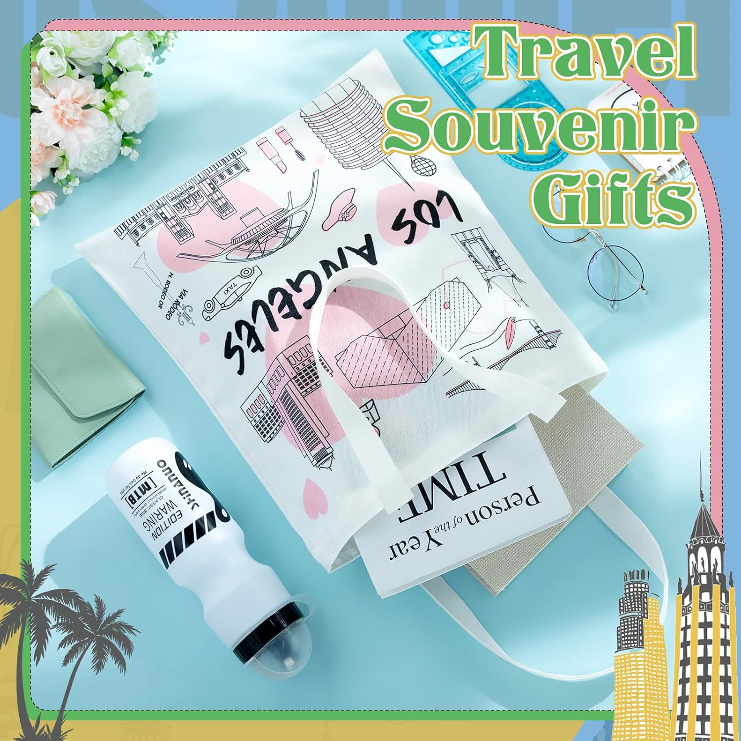Talltalk 6 Pcs Los Angeles Canvas Tote Bag Watercolor Los Angeles City Souvenir Gift Souvenir Women Travel Gifts Grocery Shopping Bag Christmas Party Favors - Image 3