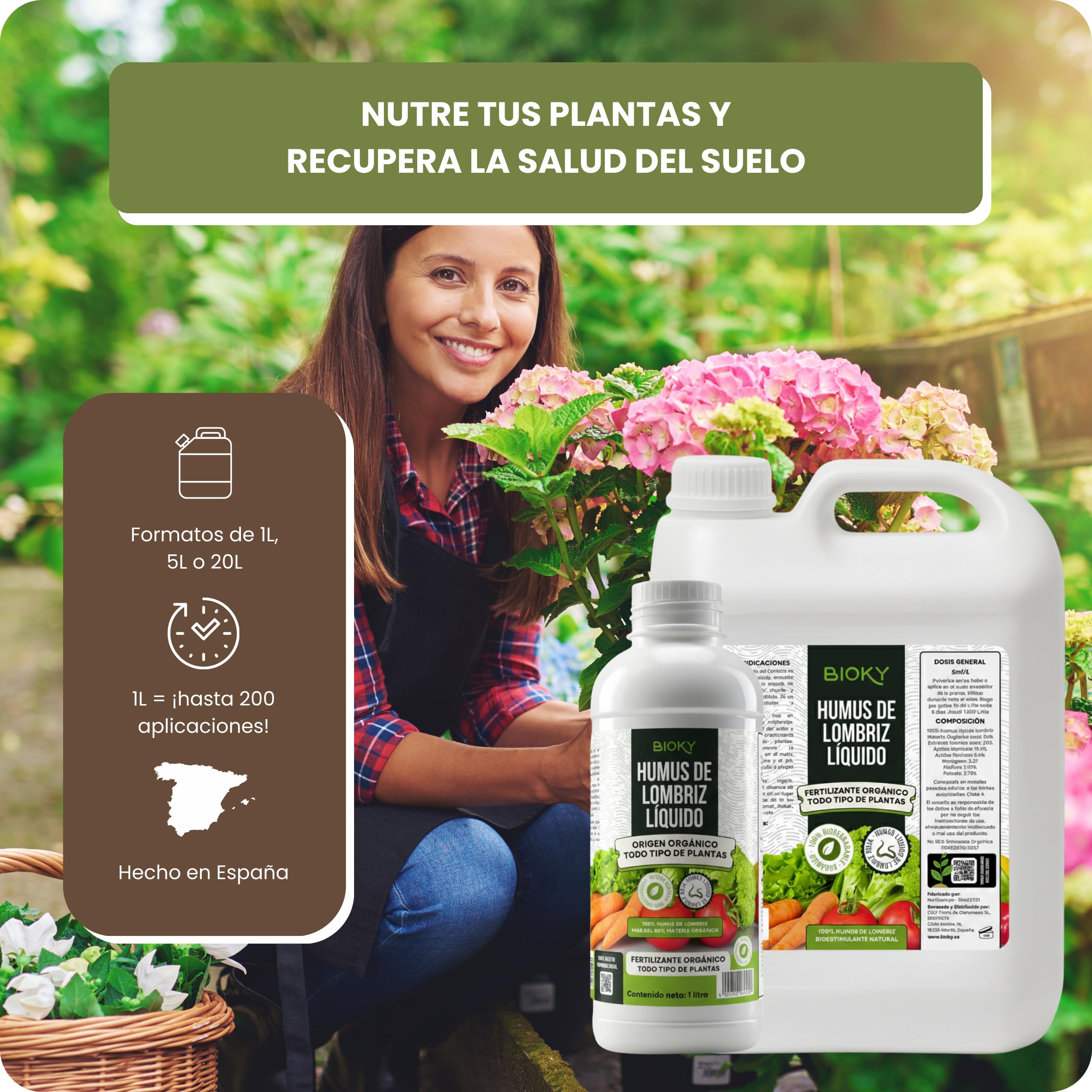 Humus de Lombriz Líquido 5L – Fertilizante Universal Muy Concentrado 5ml/L | +50% de Materia Orgánica – Abono Líquido para Plantas y Regenerador del Suelo – 100% Puro y Orgánico, Sin Residuo (5L)