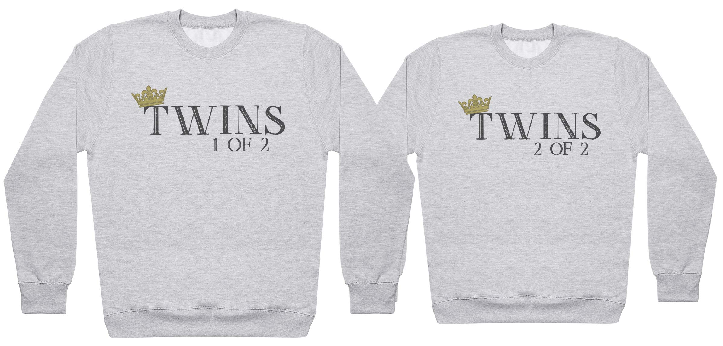 Twins 1 of 2, Twins 2 of 2 - Twin Set - Twin Matching Brother & Sister Twins - Mens & Womens Matching Sweaters - Grey