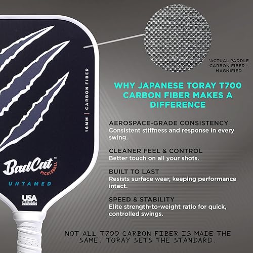 Miniatura 4 de Untamed Paddle Fibra de carbono T700 cruda para un máximo giro, potencia y control Diseño termoformado ligero profesional de 0.630 in Paleta