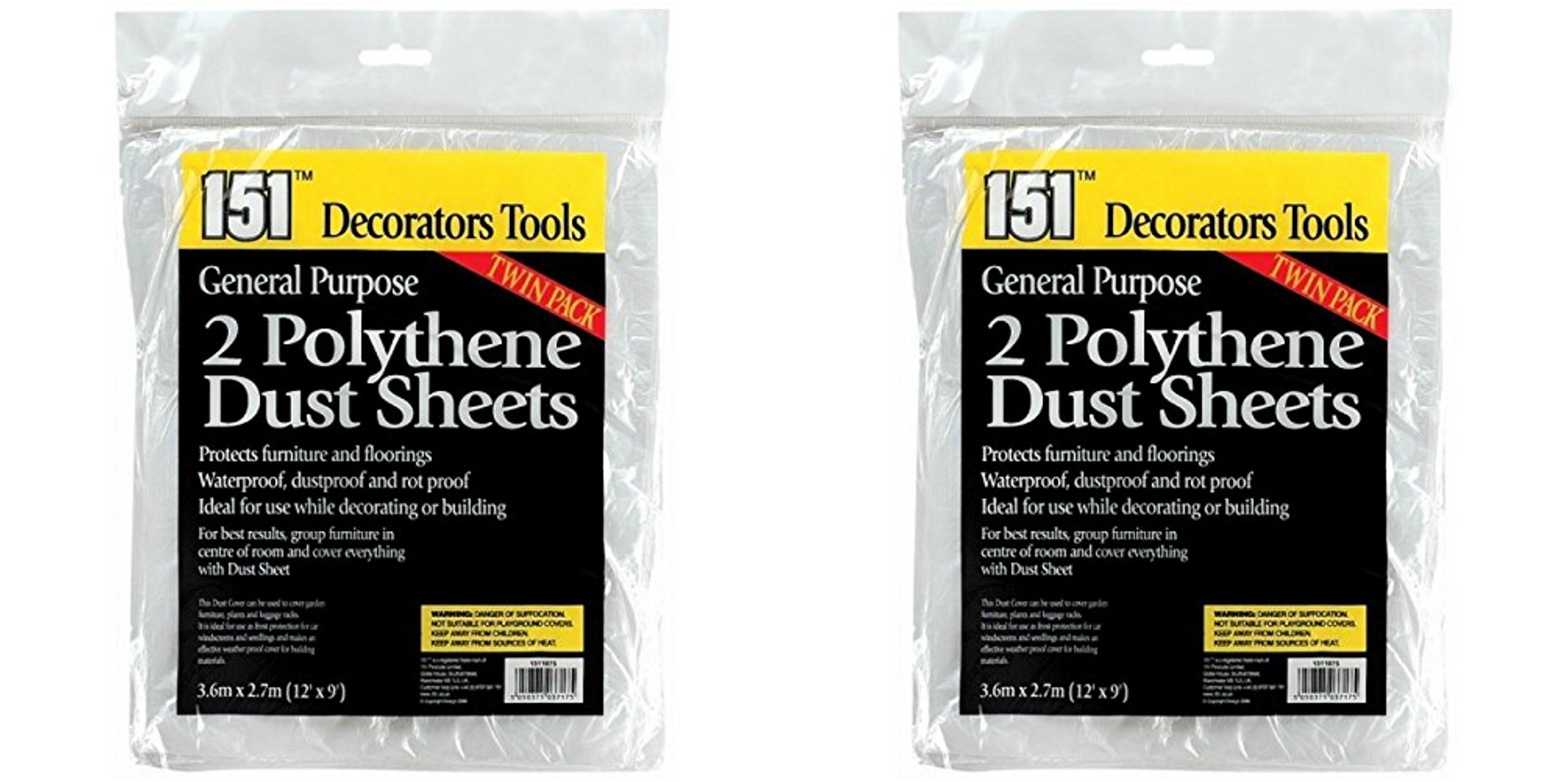 4 Polythene Dust Sheets 9x12 feet/2 packs of 2