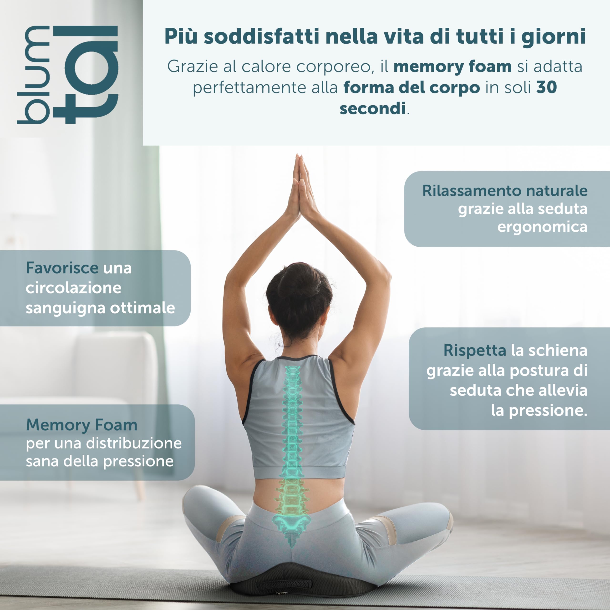 Blumtal Cuscino Sedia Ufficio - Ciambella per Sedile Auto - Supporto Rotondo con Buco - Anello Imbottito - Seduta Comoda