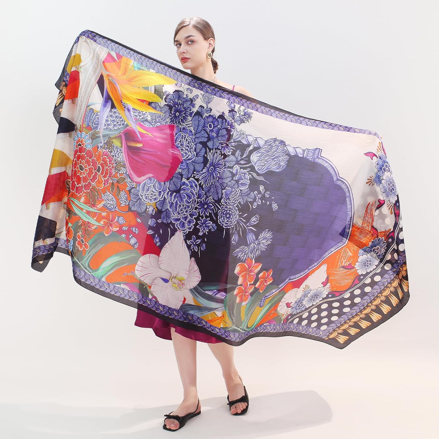 DANA XU Women's 100% Mulberry Silk Pashmina Shawl and Wraps Extra Large Floral Scarf for Evening Dresses, Soft Oversized - Image 8