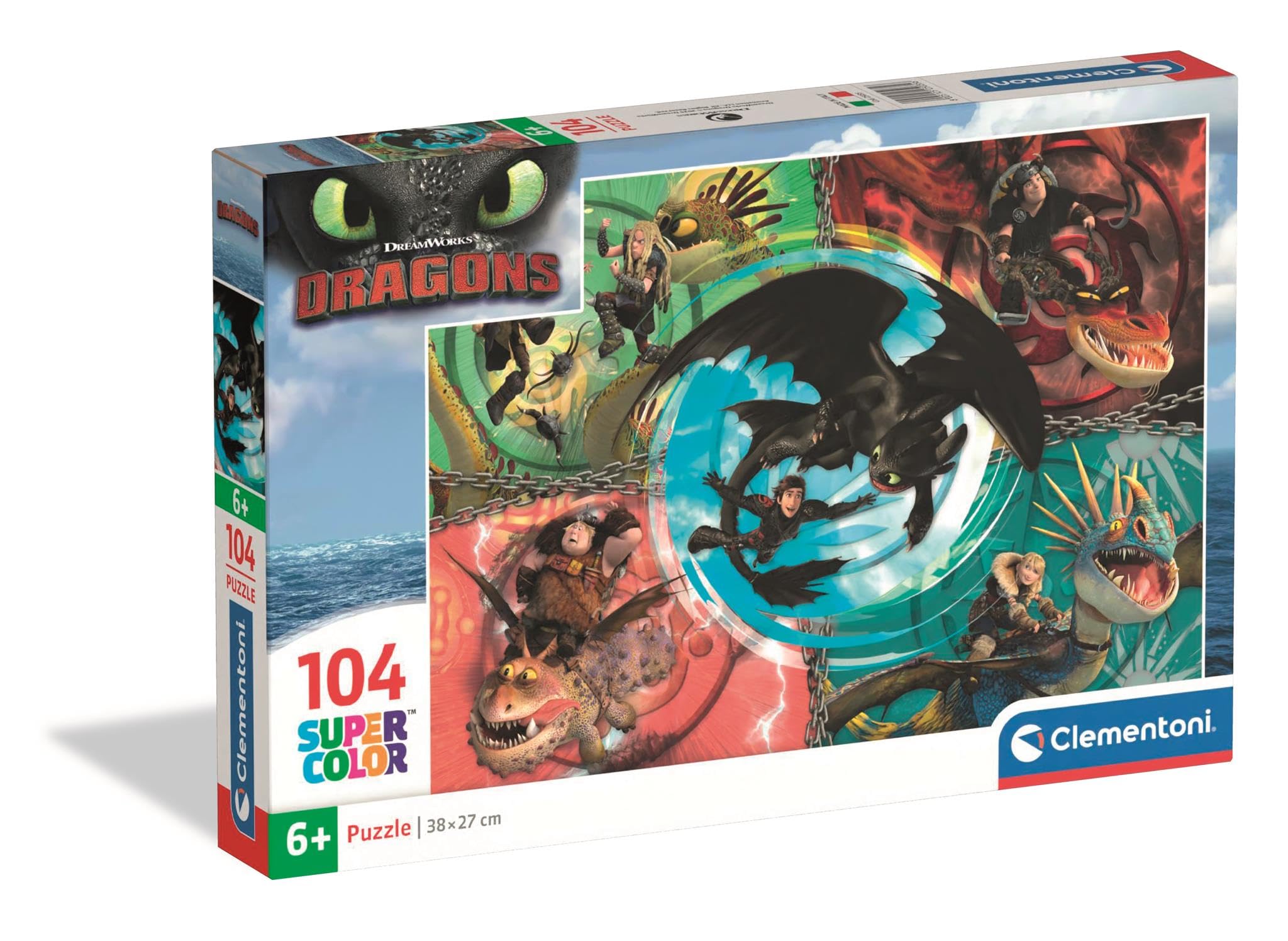 Clementoni Puzzle 104 pieces Dragon Trainer, Puzzle for Kids 6+ Years, Made in Italy, 25035