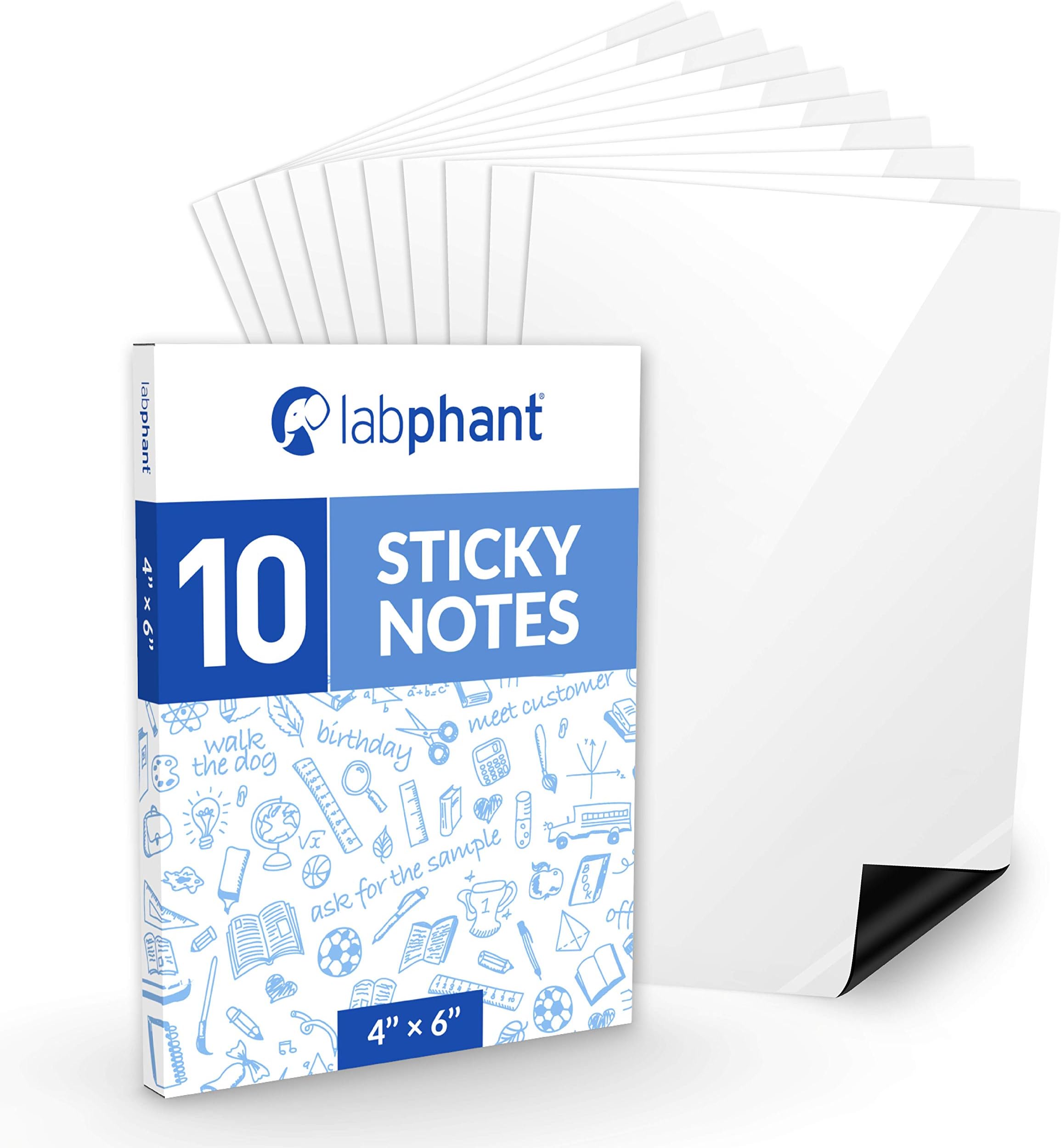 labphant Dry Erase Sticky Notes 10 Pack of 4x6 Inch