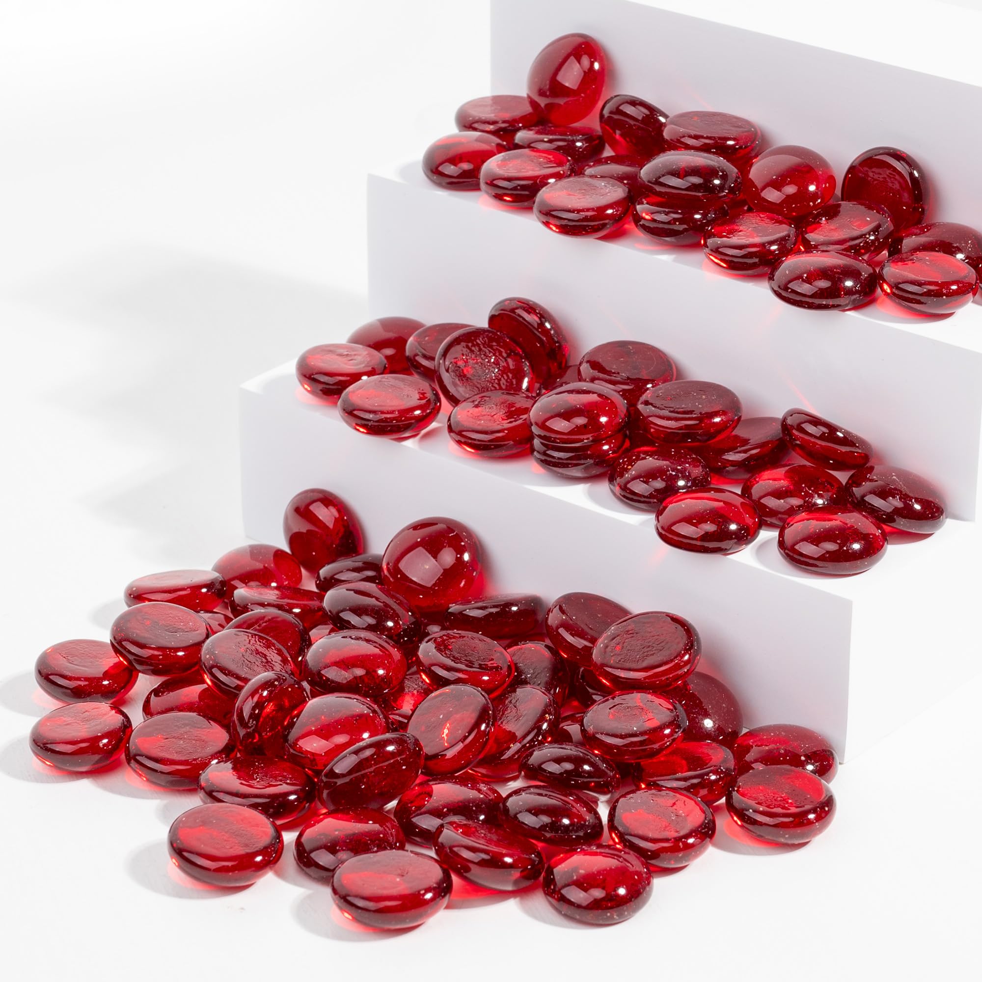 1LB Flat Glass Marbles Stones Flat Bottom Marble Beads 17-19mm Smooth Stone Pebbles for Home Decoration Fire Pit Landscaping Glass Gemstone for Fish Tanks Flower Pots DIY Crafts (Red)