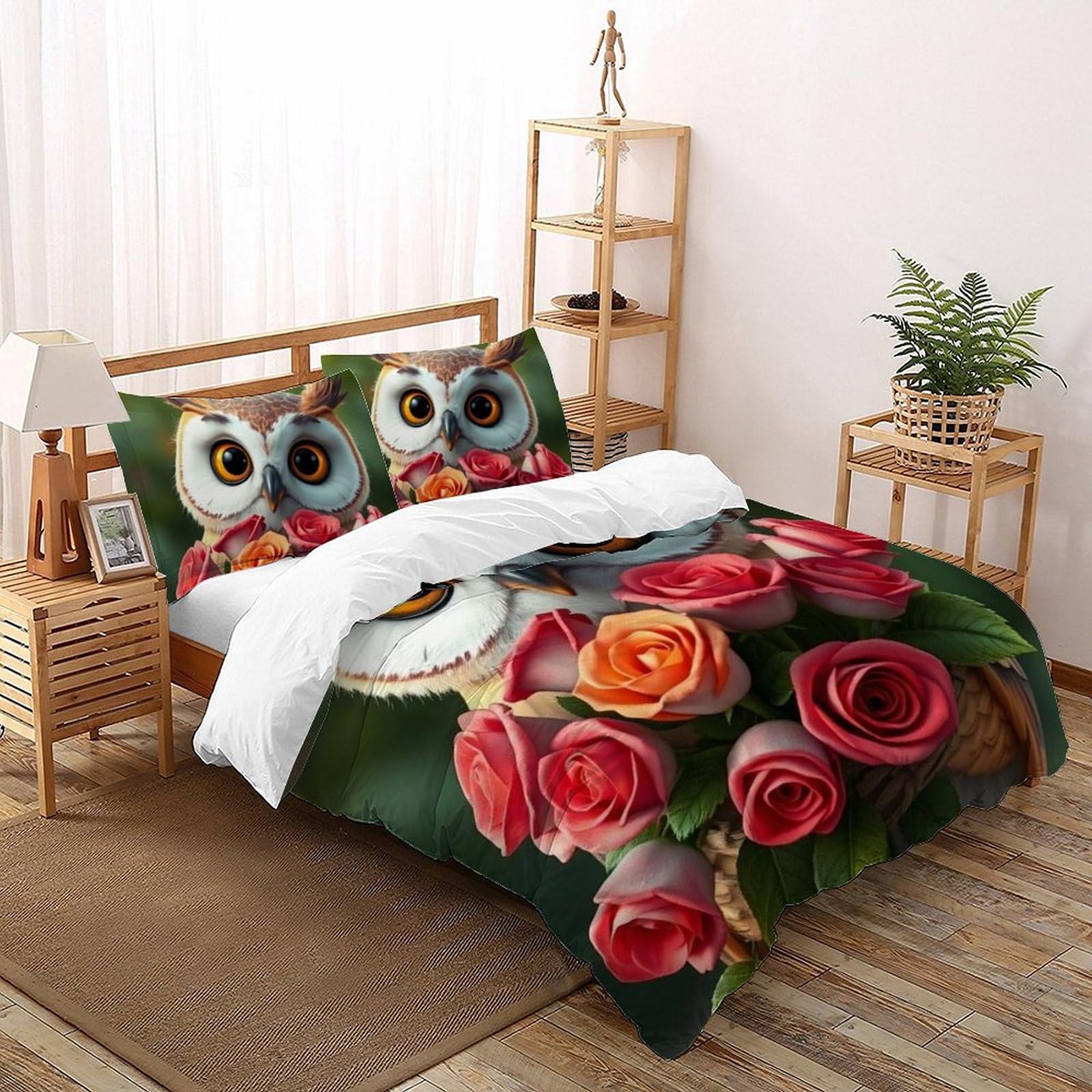 Housse de couette animaux fleurs imprimé 3D microfibre douce super king
