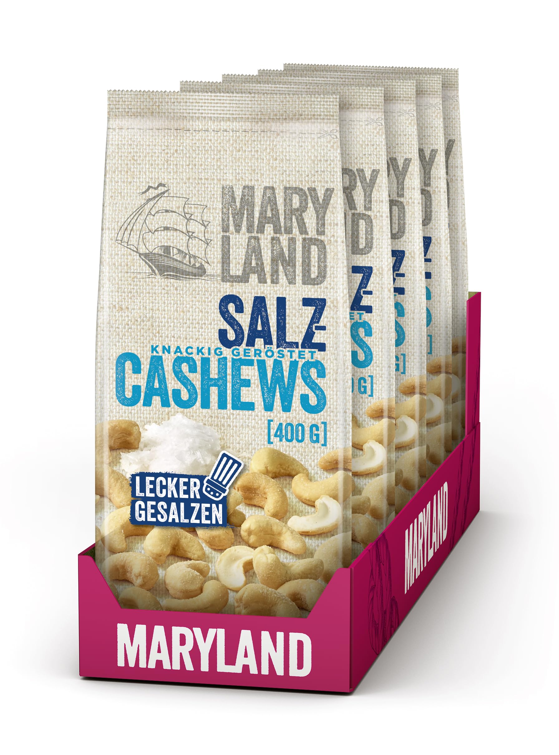 Maryland Salz-Cashews 400g Beutel 5er Pack – Cashewkerne gesalzen vegan, frei von künstlichen Aromen, – Im praktischen Großformat genießen (5 x 400g)