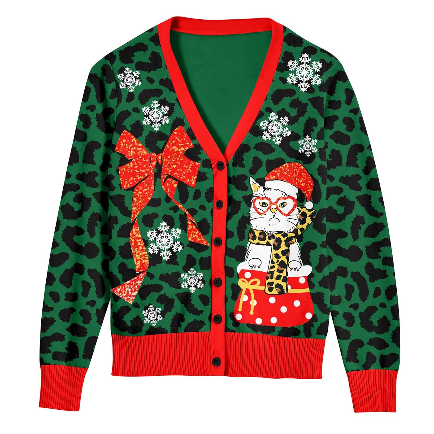 Goodstoworld Women Ugly Christmas Cardigan Sweater Long Sleeve Button Down Cozy V Neck Sweater Soft Knitwear