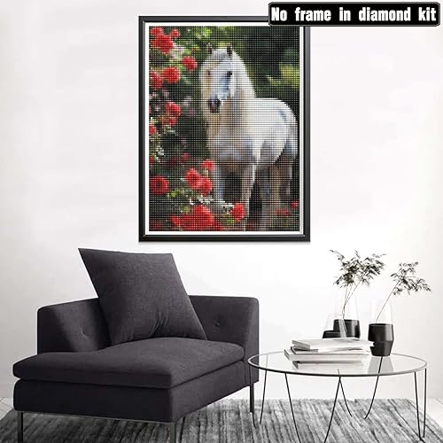 Miniatura 2 de Sheehow - Kit de pintura de diamantes 5D para adultos, caballo rojo, taladro completo, arte de diamante, arte de animales, imágenes de gemas de