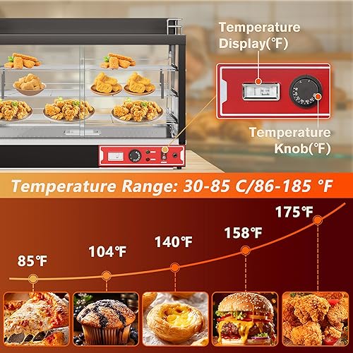Miniatura 6 de Calentador de alimentos comercial de 3 niveles de 35 pulgadas con estante superior para jugo de leche, vitrina de almacenamiento de calor de