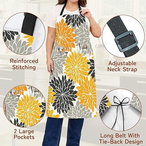 Miniatura 3 de Delantal de cocina para mujeres y hombres, delantal de chef ajustable con 2 bolsillos, resistente al agua y al aceite para uso en la cocina